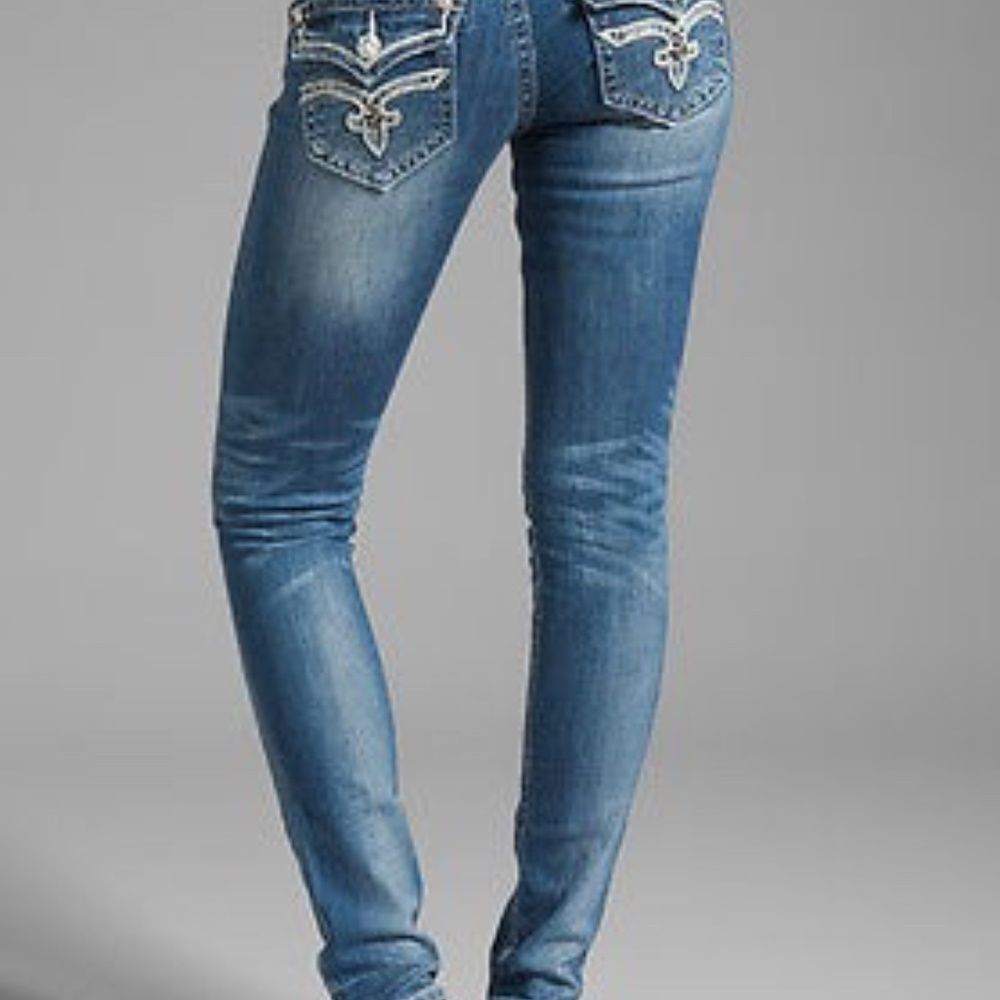 Rock Revival Etty Distressed Bejeweled‎ Skinny Jeans Sz 26